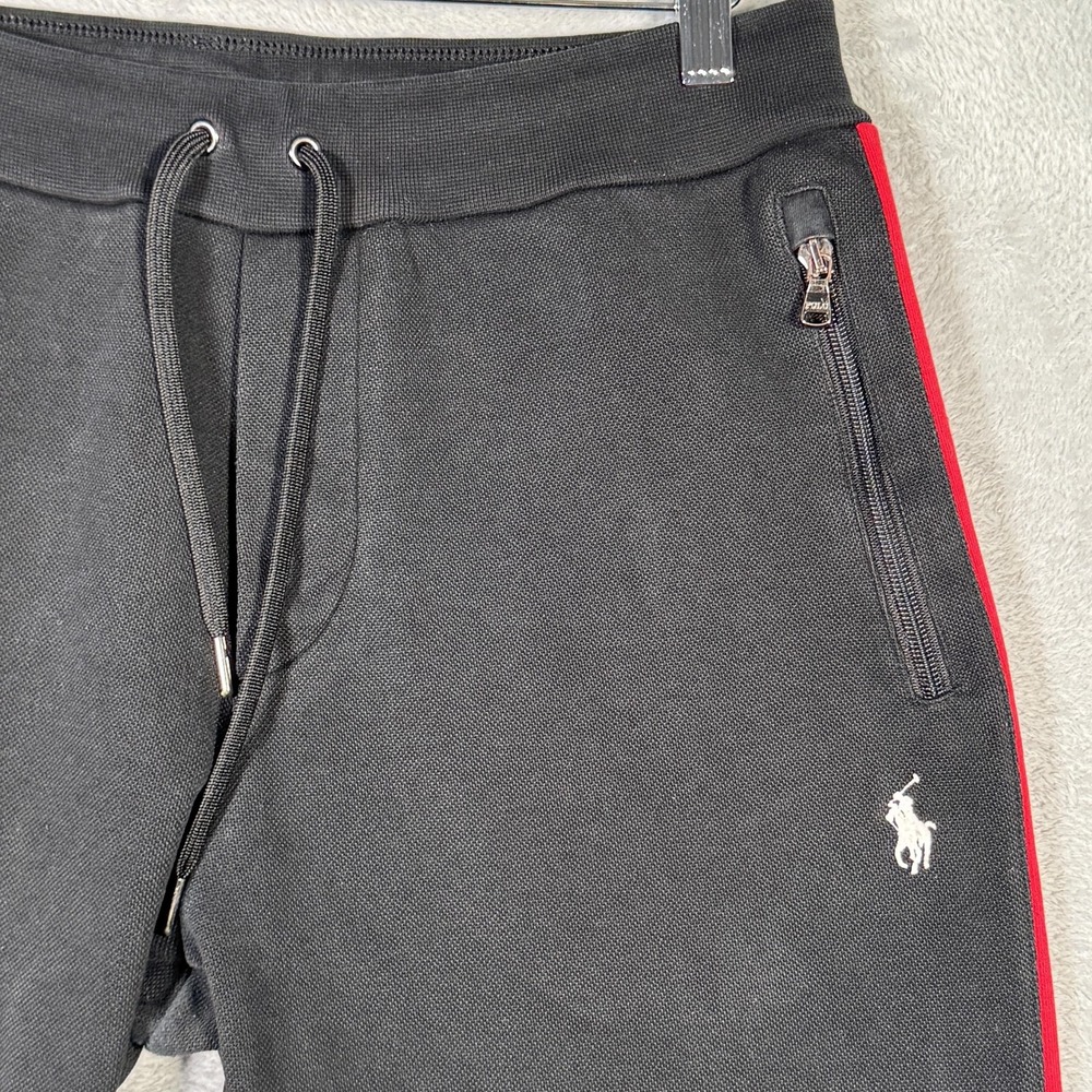 Polo Ralph Lauren Jogger Sweatpants Mens Small Black Red Stripe‎ Zip Pockets - Picture 2 of 9